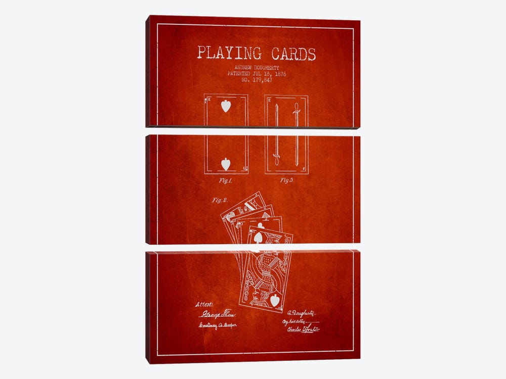 Dougherty Cards Red Patent Blueprint by Aged Pixel 3-piece Canvas Art