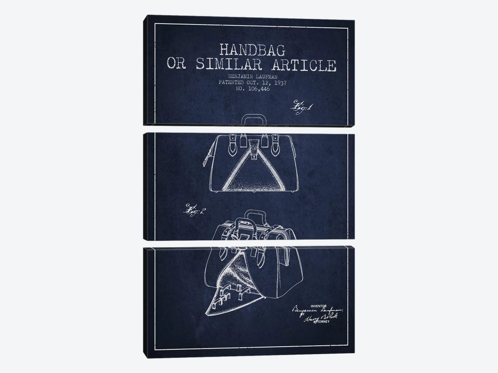 Handbag Similar Article Navy Blue Patent Blueprint by Aged Pixel 3-piece Canvas Art