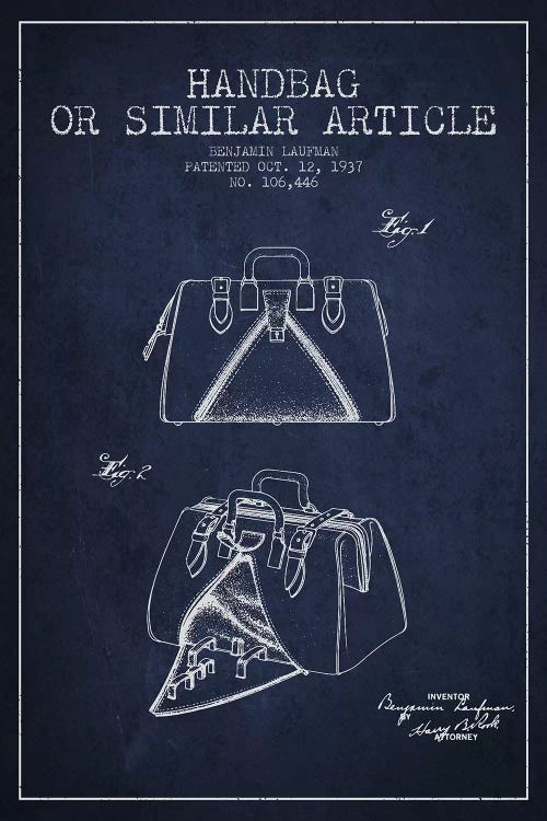 Handbag Similar Article Navy Blue Patent Blueprint by Aged Pixel wall art