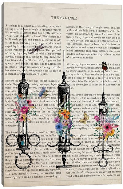 Syringe With Flowers Canvas Art Print - Aged Pixel