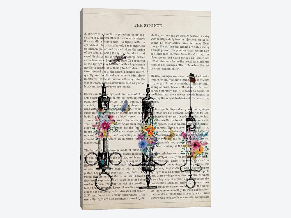 Syringe With Flowers by Aged Pixel 1-piece Canvas Art