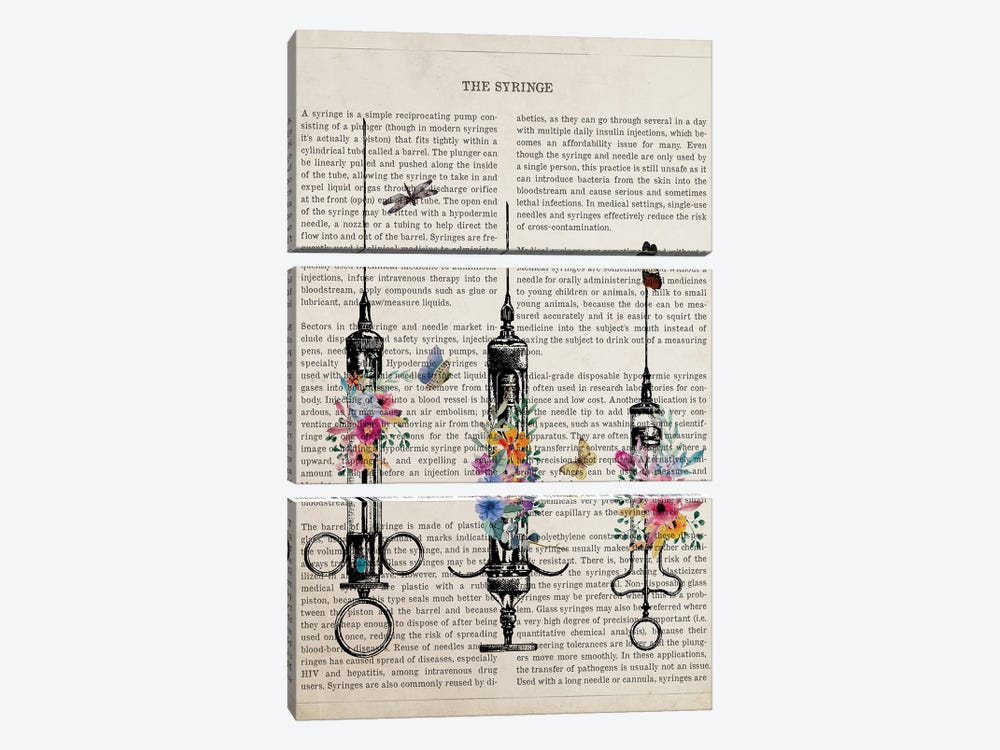 Syringe With Flowers by Aged Pixel 3-piece Canvas Wall Art