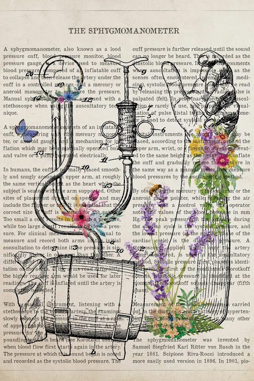Blood Pressure Gauge With Flowers by Aged Pixel wall art
