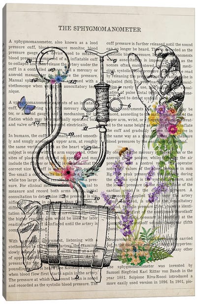 Blood Pressure Gauge With Flowers Canvas Art Print - Medical & Dental Blueprints