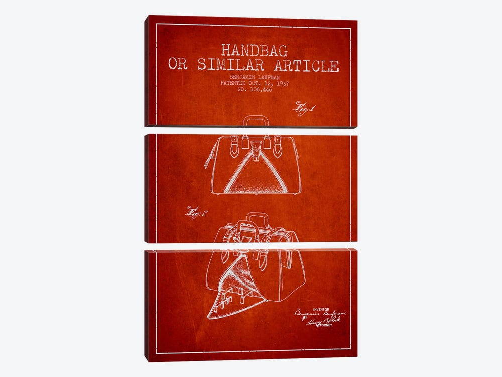 Handbag Similar Article Red Patent Blueprint by Aged Pixel 3-piece Art Print