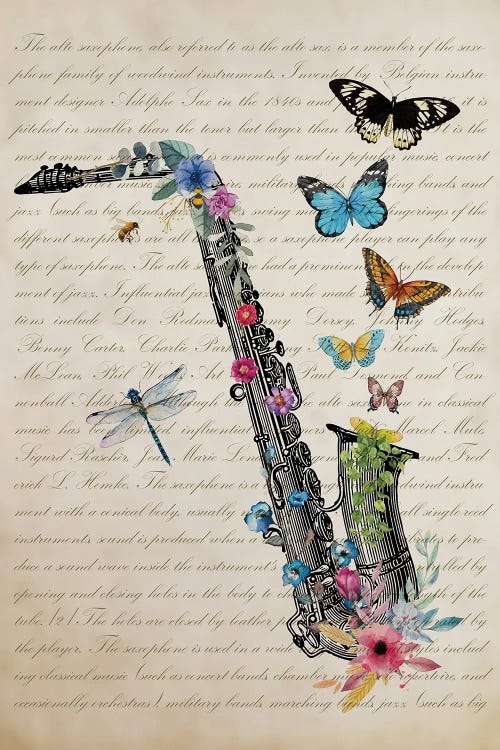 Alto Saxophone With Flowers by Aged Pixel wall art