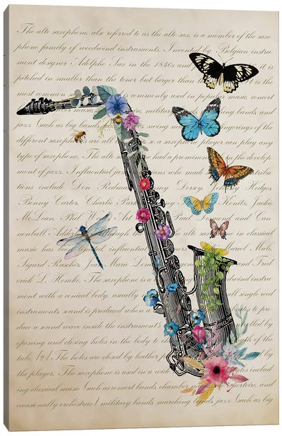 Alto Saxophone With Flowers Canvas Art Print - Butterfly Art