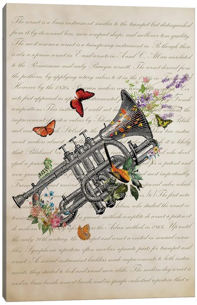 Cornet With Flowers Canvas Art Print - Trumpet Art
