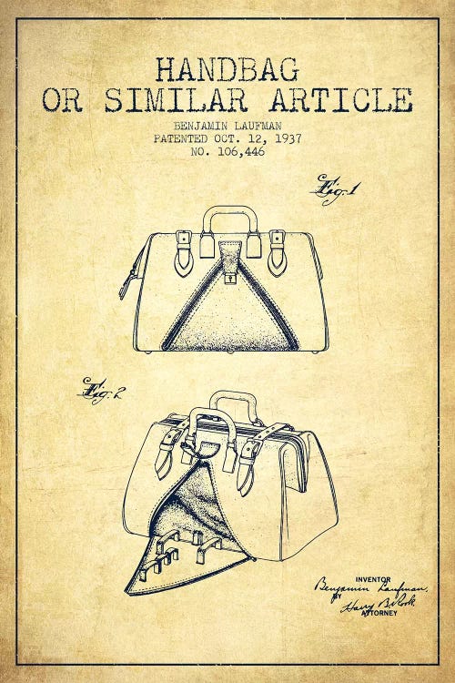 Handbag Similar Article Vintage Patent Blueprint by Aged Pixel wall art