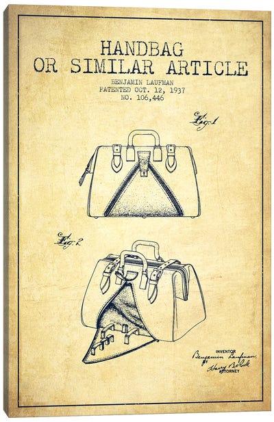 Handbag Similar Article Vintage Patent Blueprint Canvas Art Print - Men's Fashion Art