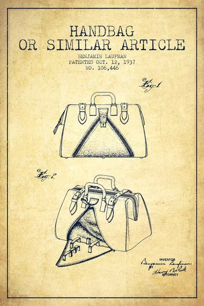 Handbag Similar Article Vintage Patent Blueprint