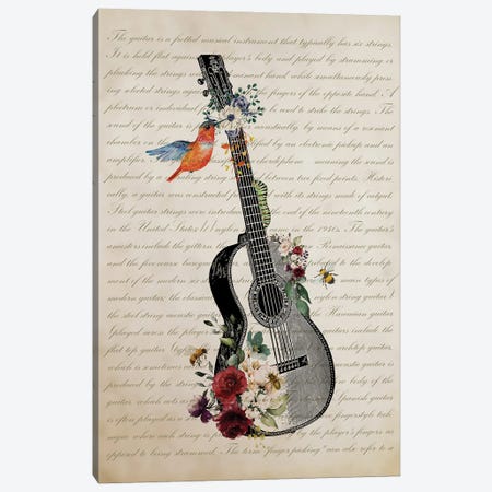 Guitar With Flowers Canvas Print #ADP3530} by Aged Pixel Art Print