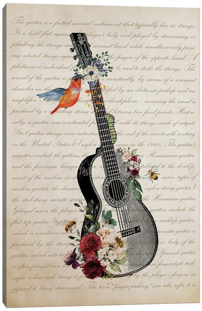 Guitar With Flowers Canvas Art Print - Aged Pixel