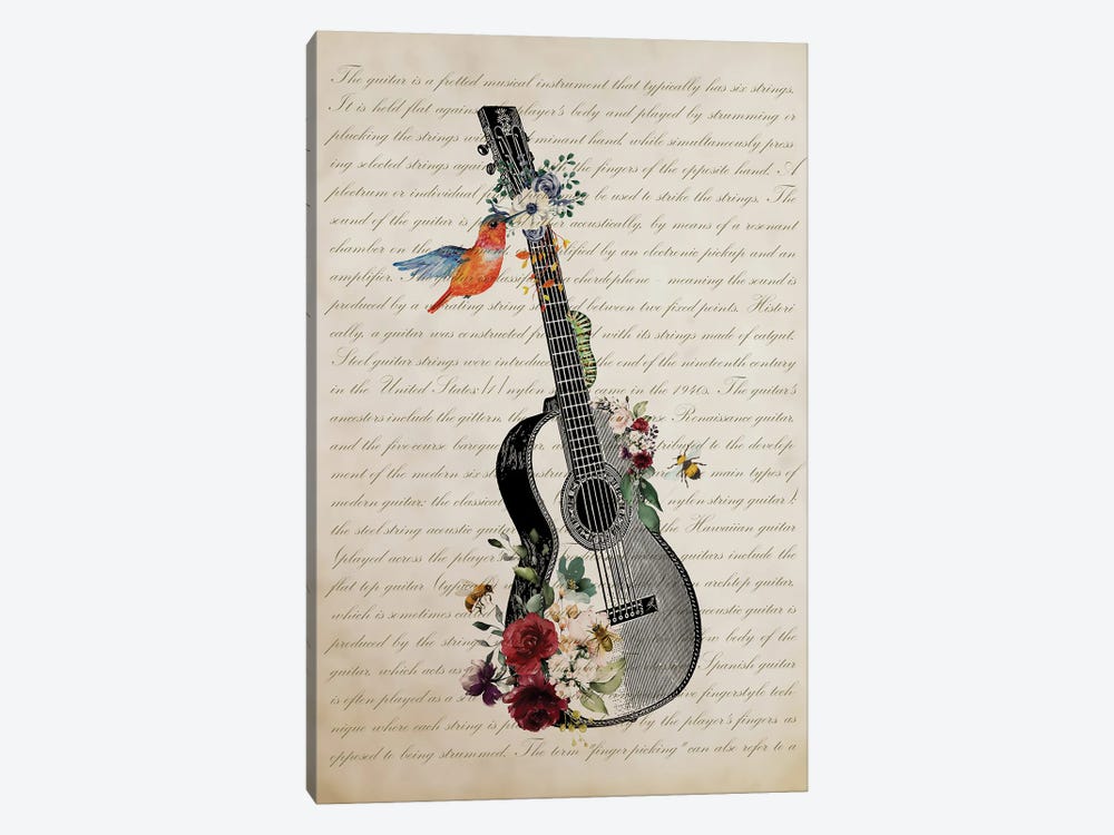 Guitar With Flowers by Aged Pixel 1-piece Canvas Print