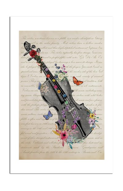 Violin With Flowers Canvas Wall Art by Aged Pixel | iCanvas Violin With Flowers Canvas Wall Art by Aged Pixel | iCanvas