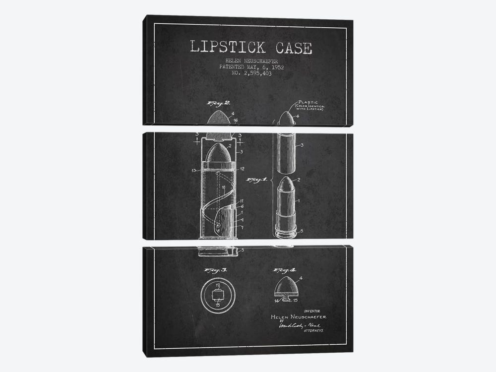 Lipstick Case Charcoal Patent Blueprint by Aged Pixel 3-piece Art Print