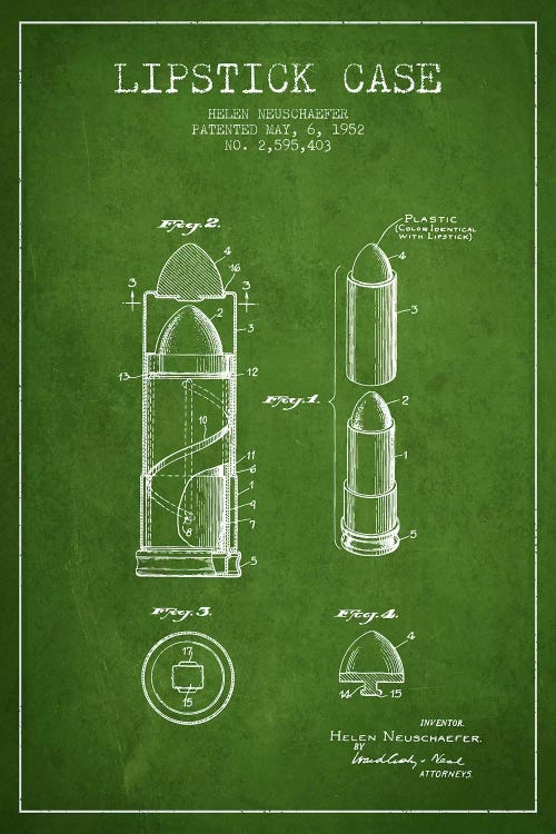 Lipstick Case Green Patent Blueprint