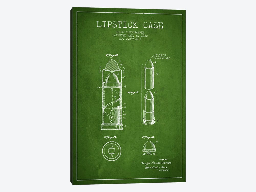 Lipstick Case Green Patent Blueprint by Aged Pixel 1-piece Canvas Art