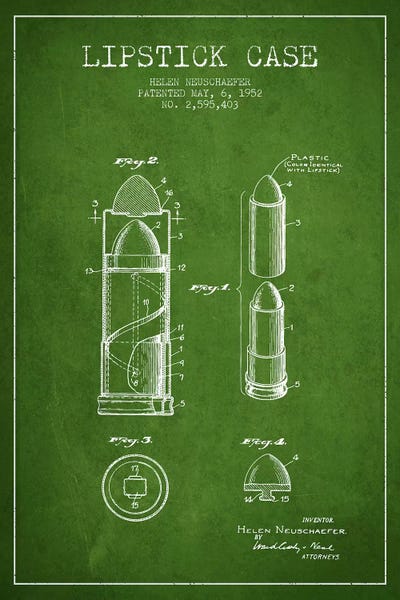 Beauty & Personal Care Blueprints: Lipstick Case Green Patent Blueprint by Aged Pixel