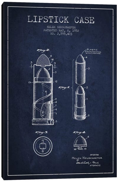 Lipstick Case Navy Blue Patent Blueprint Canvas Art Print - Bathroom Blueprints