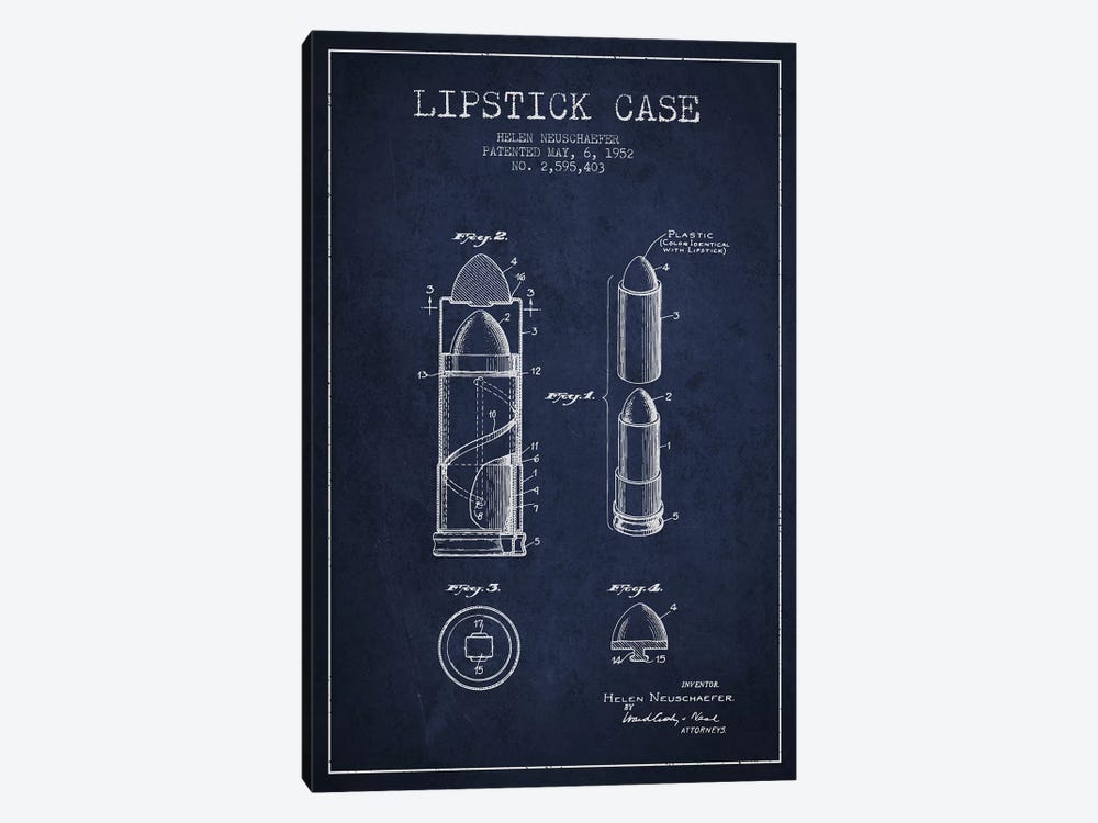 Lipstick Case Navy Blue Patent Blueprint by Aged Pixel 1-piece Canvas Print