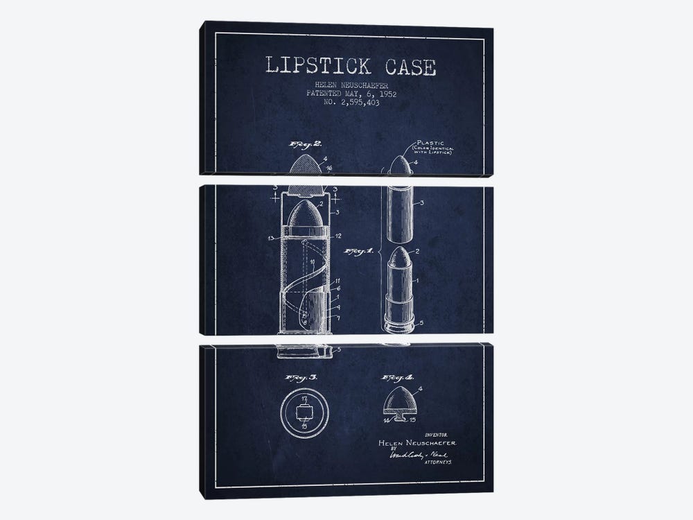 Lipstick Case Navy Blue Patent Blueprint by Aged Pixel 3-piece Art Print