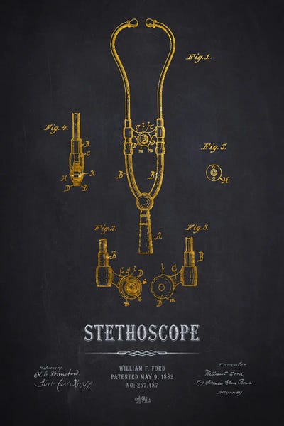 Medical & Dental Blueprints: Stethoscope Patent Print by Aged Pixel