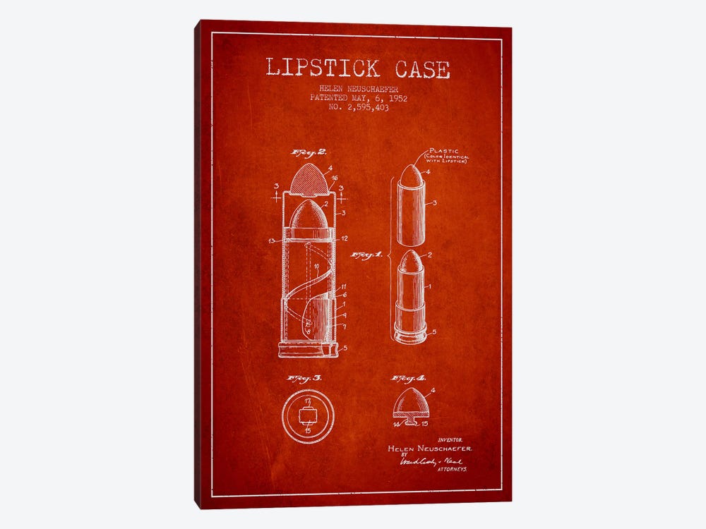 Lipstick Case Red Patent Blueprint by Aged Pixel 1-piece Canvas Artwork