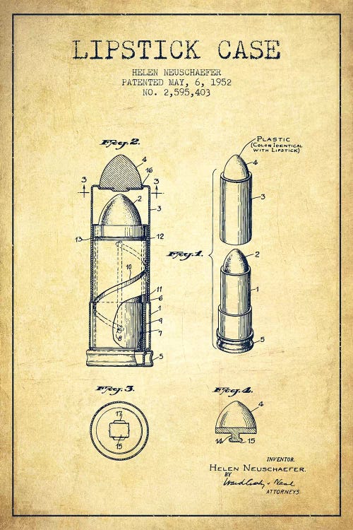 Lipstick Case Vintage Patent Blueprint by Aged Pixel wall art