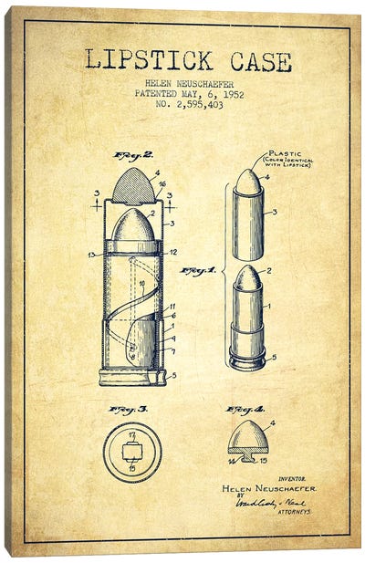 Lipstick Case Vintage Patent Blueprint Canvas Art Print - Bathroom Blueprints