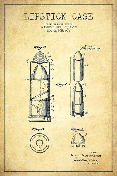 Lipstick Case Vintage Patent Blueprint