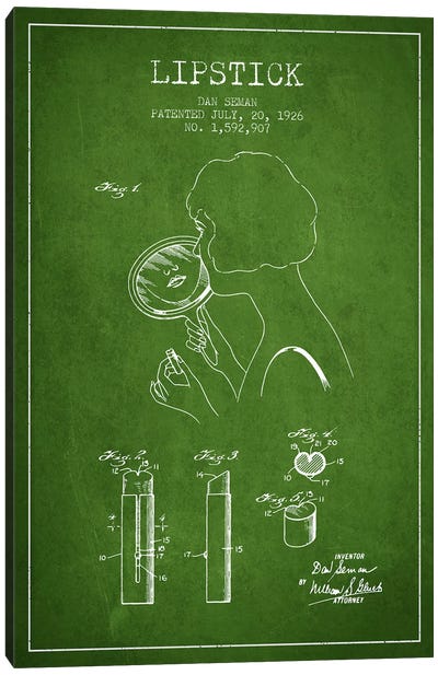 Lipstick Green Patent Blueprint Canvas Art Print - Beauty & Personal Care Blueprints