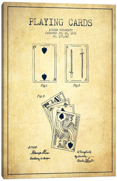 Dougherty Cards Vintage Patent Blueprint Canvas Art Print - Aged Pixel: Toys & Games