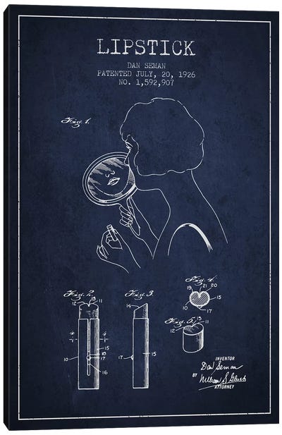Lipstick Navy Blue Patent Blueprint Canvas Art Print - Beauty & Personal Care Blueprints