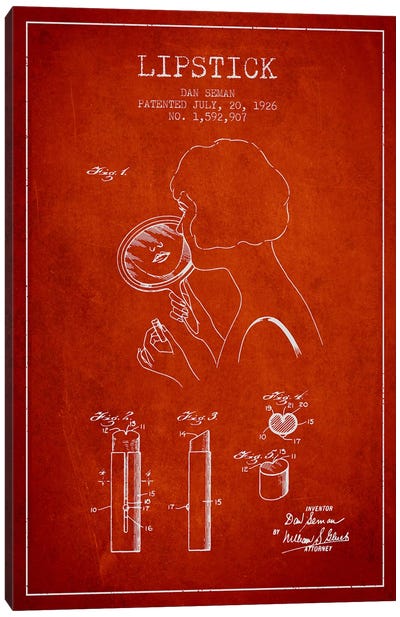 Lipstick Red Patent Blueprint Canvas Art Print - Beauty & Personal Care Blueprints