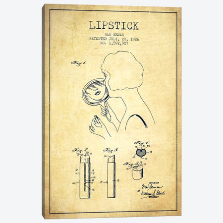 Lipstick Vintage Patent Blueprint Canvas Print #ADP362} by Aged Pixel Canvas Art