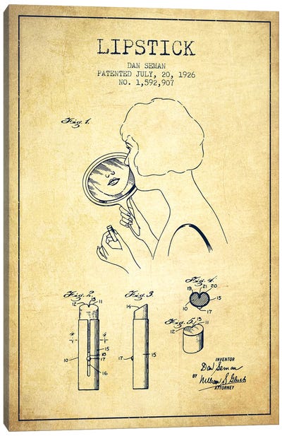 Lipstick Vintage Patent Blueprint Canvas Art Print - Aged Pixel: Beauty & Personal Care