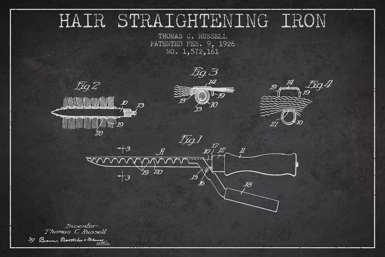 Hair Straightening Iron Charcoal Patent Blueprint