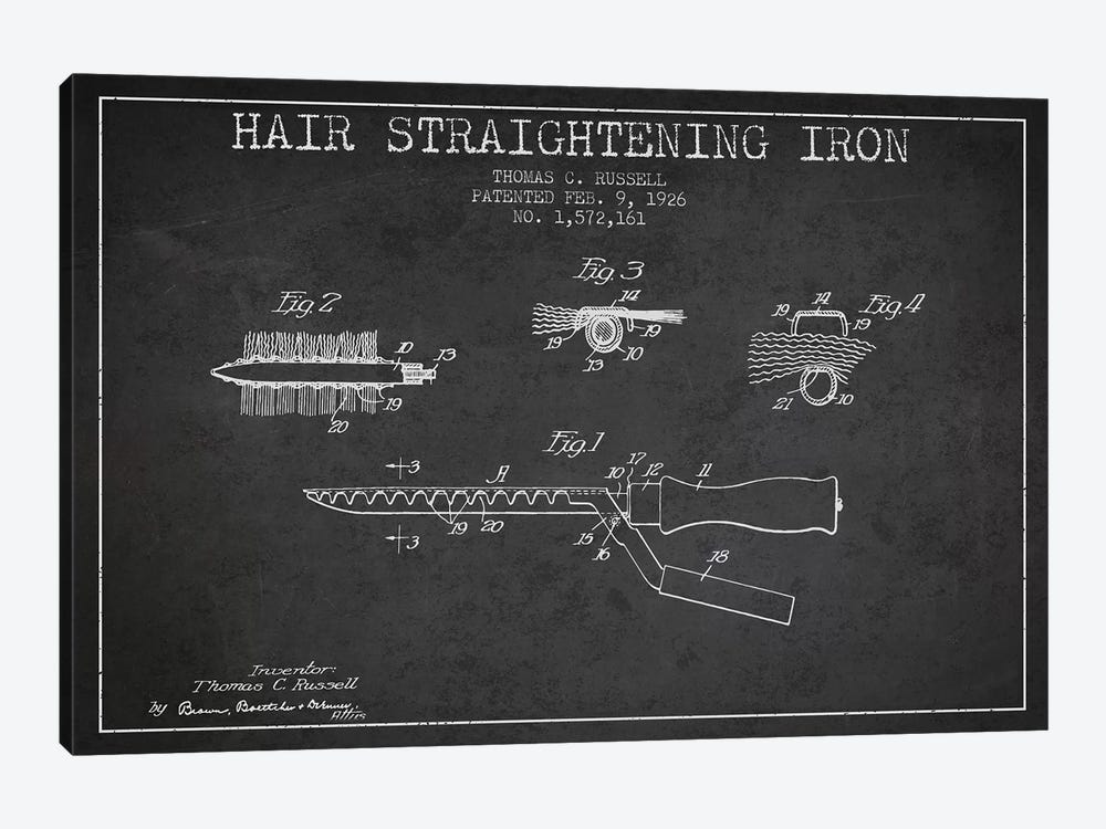 Hair Straightening Iron Charcoal Patent Blueprint by Aged Pixel 1-piece Canvas Wall Art