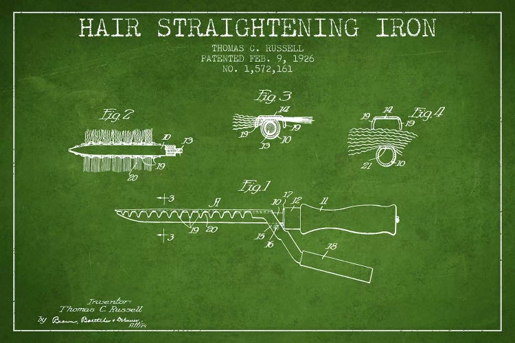 Hair Straightening Iron Green Patent Blueprint by Aged Pixel wall art