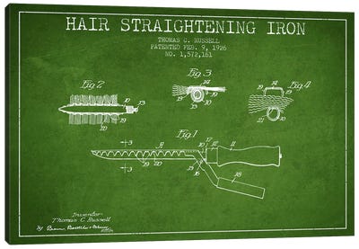 Hair Straightening Iron Green Patent Blueprint Canvas Art Print - Beauty & Personal Care Blueprints