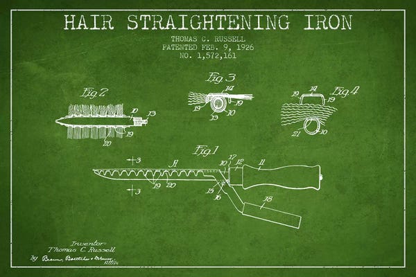 Hair Straightening Iron Green Patent Blueprint