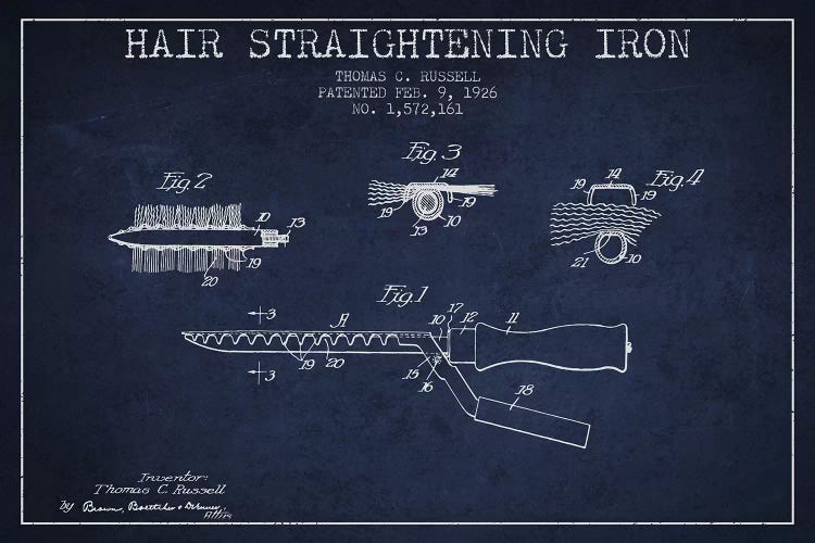 Hair Straightening Iron Navy Blue Patent Blueprint by Aged Pixel wall art