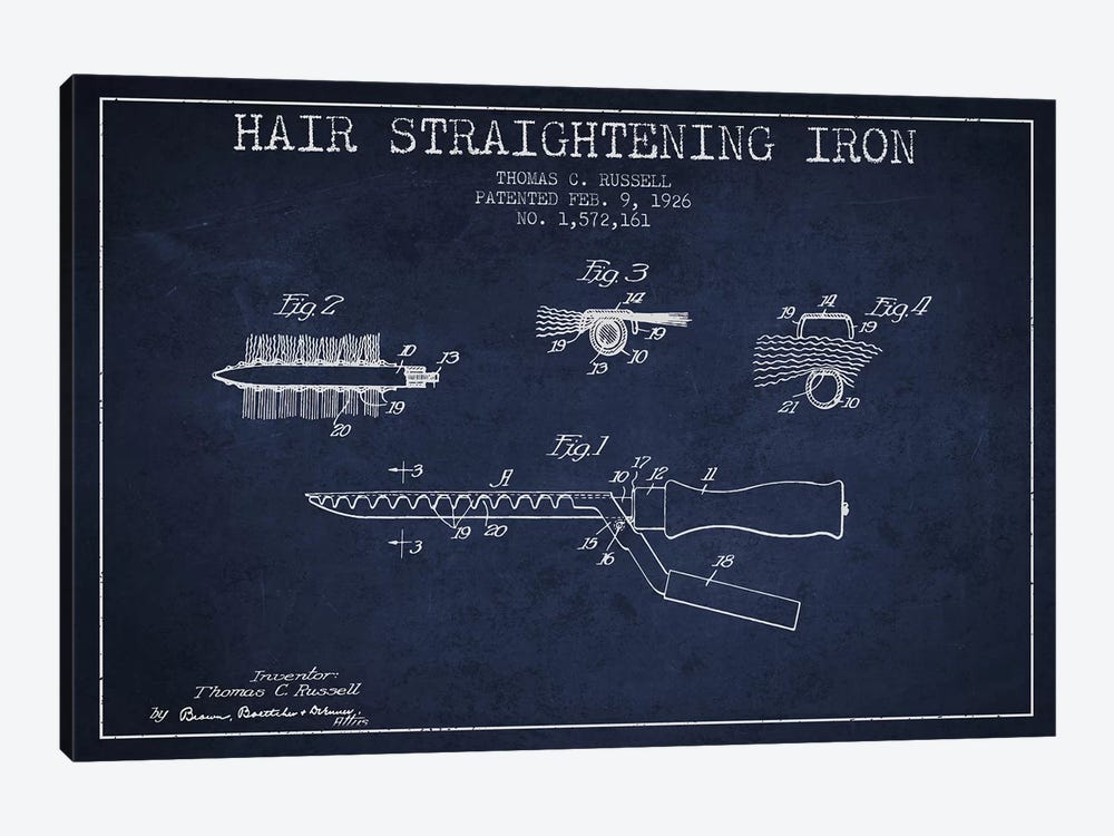Hair Straightening Iron Navy Blue Patent Blueprint by Aged Pixel 1-piece Canvas Wall Art