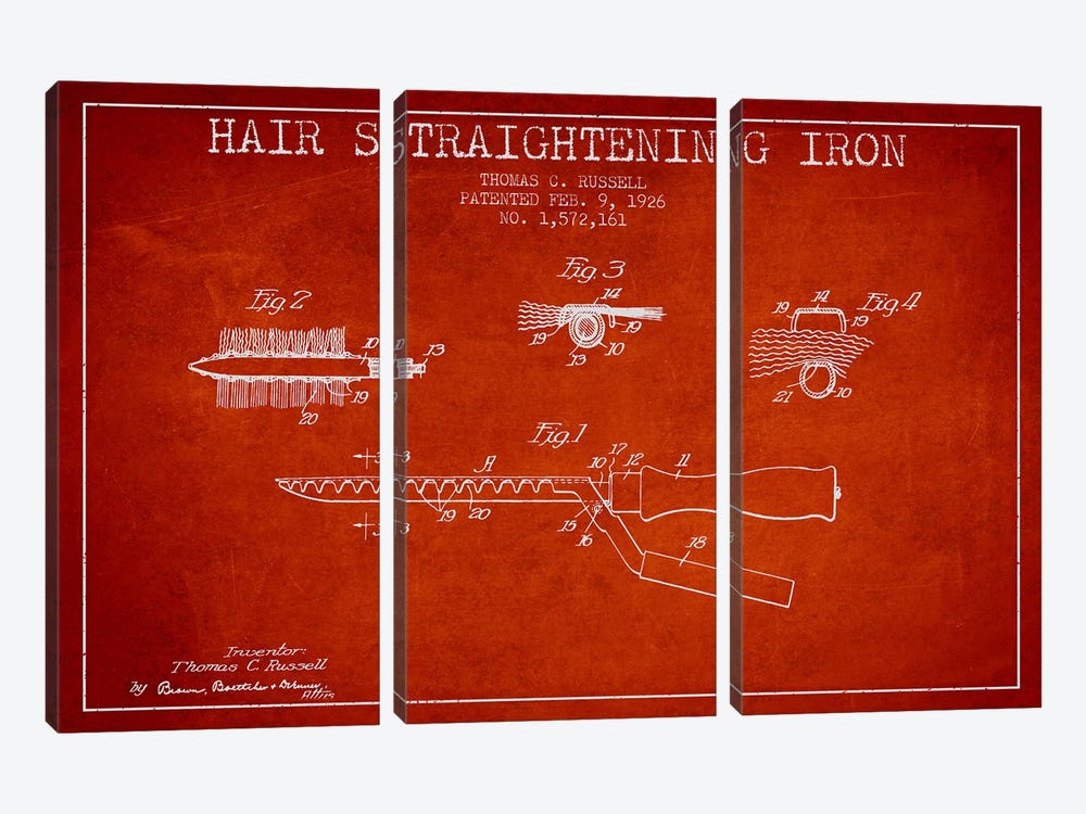 Hair Straightening Iron Red Patent Blueprint by Aged Pixel 3-piece Canvas Print