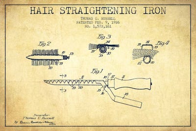 Hair Straightening Iron Vintage Patent Blueprint by Aged Pixel framed canvas print