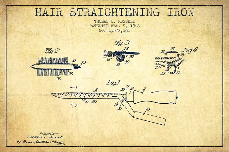 Hair Straightening Iron Vintage Patent Blueprint