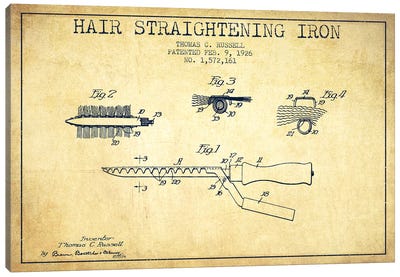 Hair Straightening Iron Vintage Patent Blueprint Canvas Art Print - Aged Pixel: Beauty & Personal Care