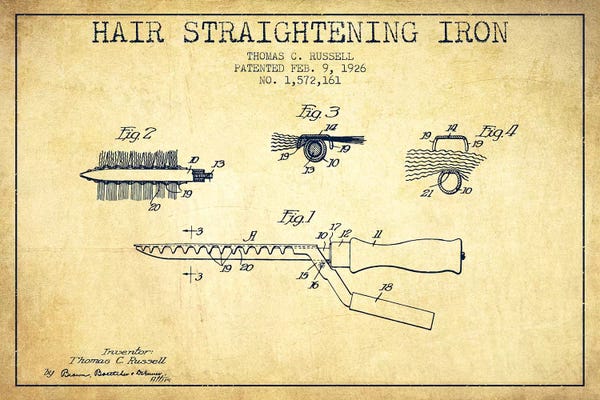 Beauty & Personal Care Blueprints: Hair Straightening Iron Vintage Patent Blueprint by Aged Pixel