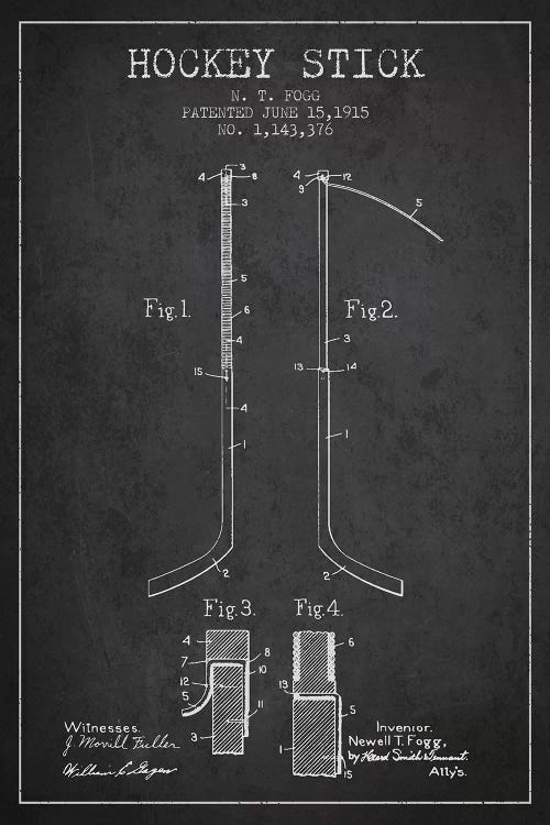 Hockey Stick Charcoal Patent Blueprint